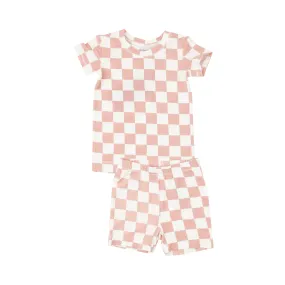 Angel Dear Kids Loungewear Pajamas Short Set in Pink Checkerboard