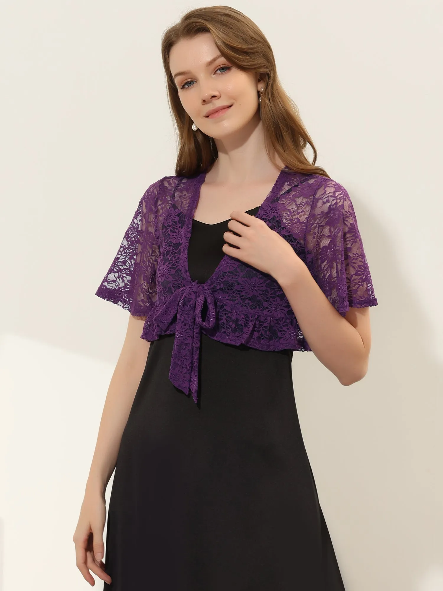 Bolero Shawls Ruffled Short Sleeve Sheer Floral Lace Shrug Top