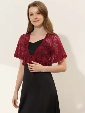 Bolero Shawls Ruffled Short Sleeve Sheer Floral Lace Shrug Top