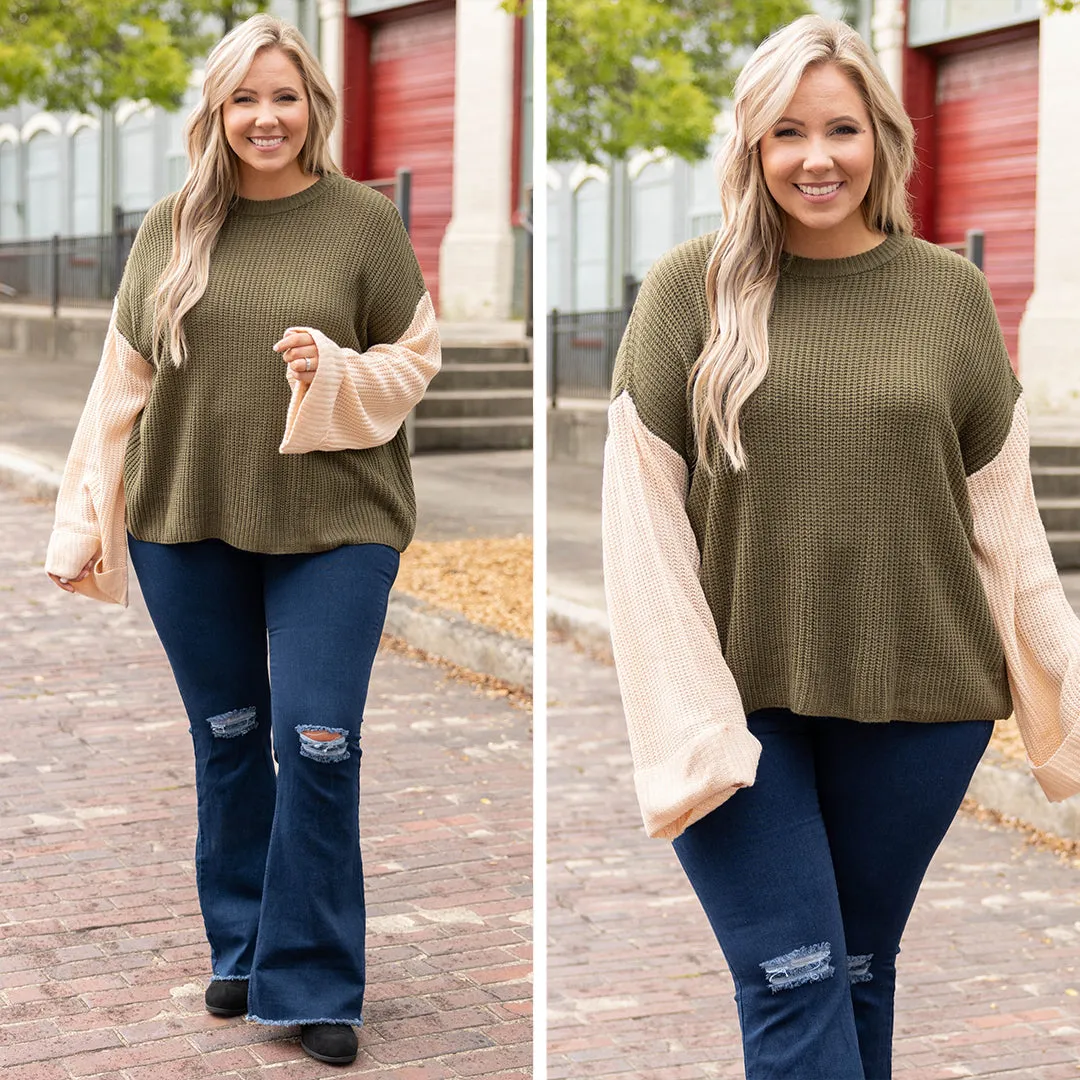 Brisk Chill Sweater, Olive-Cream