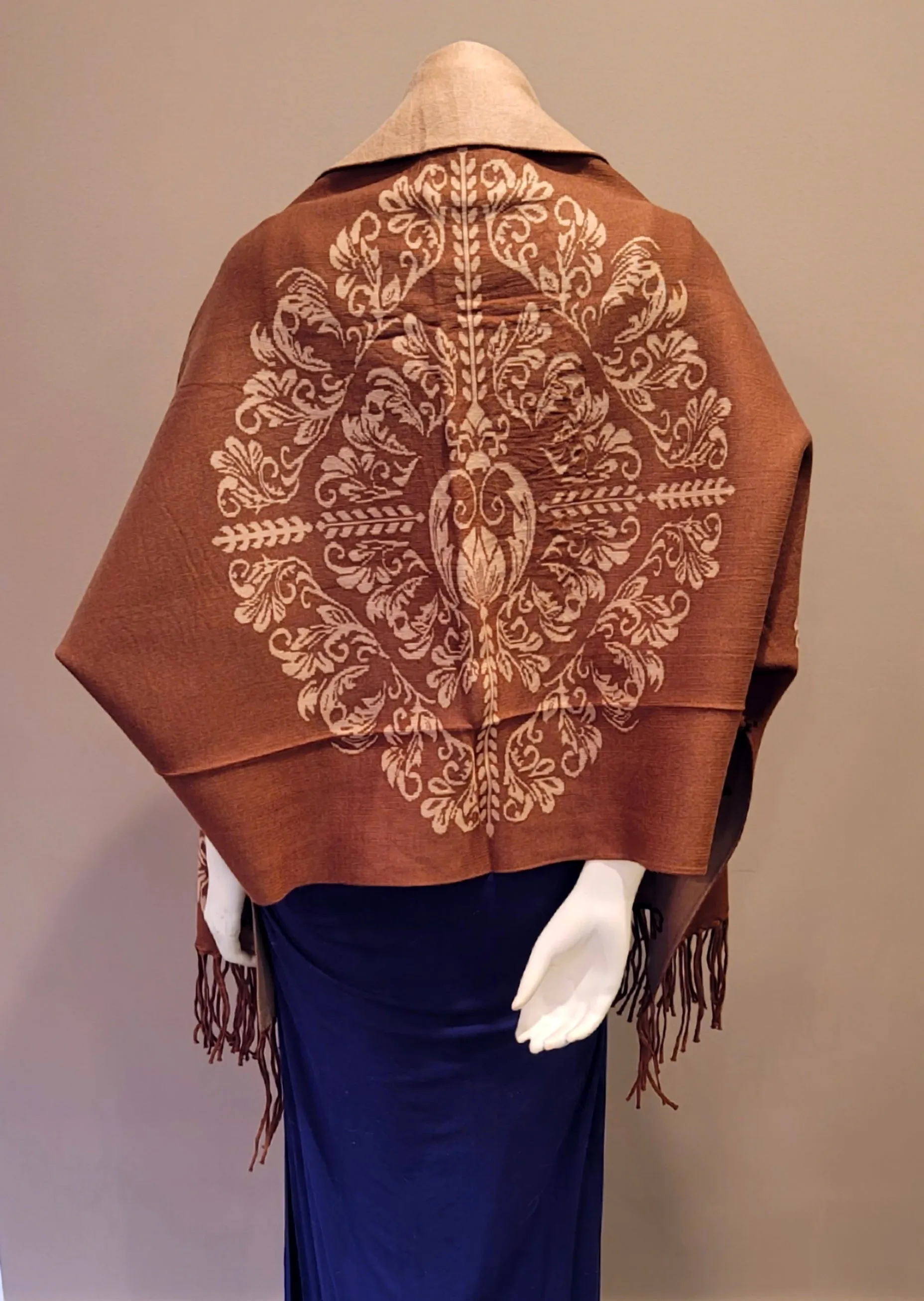 Brown/Tan Scroll Sleeved Shawl