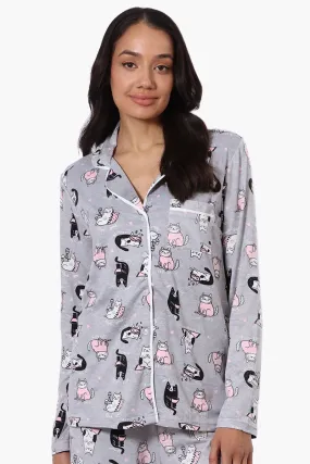 Canada Weather Gear Cat Pattern Button Down Pajama Top - Grey