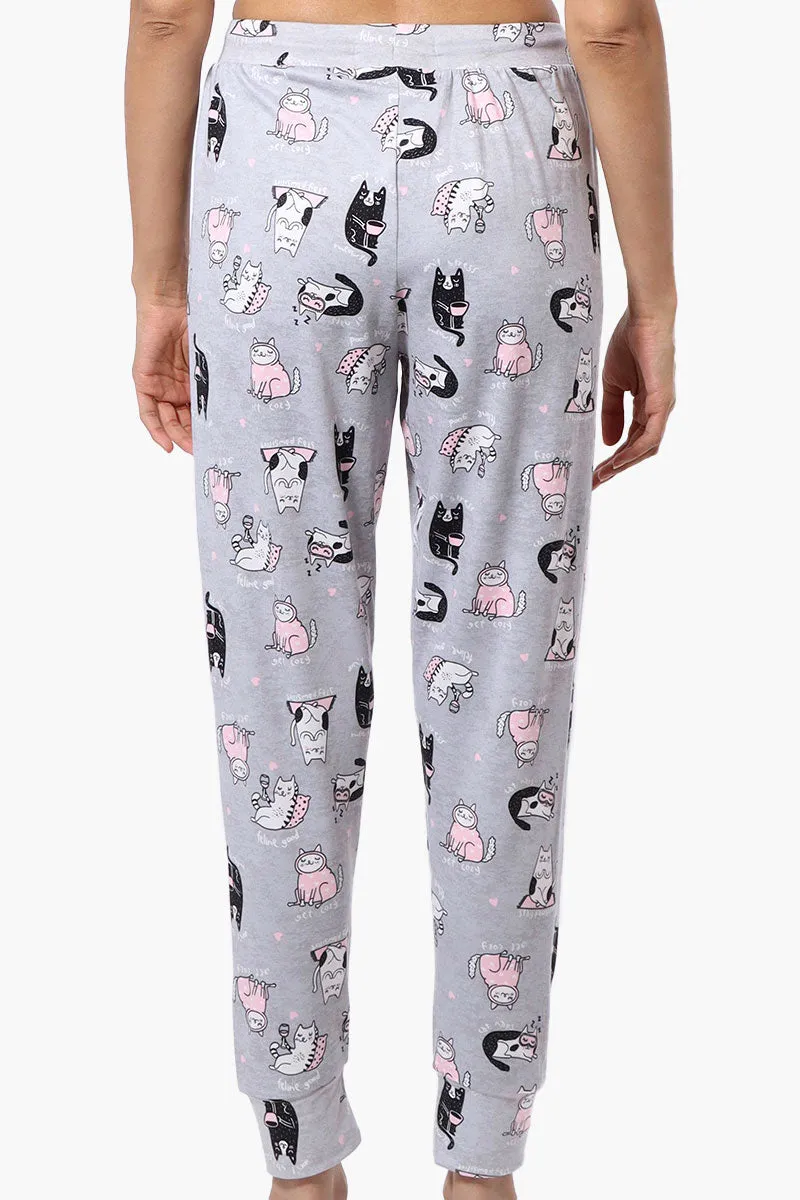 Canada Weather Gear Cat Pattern Tie Waist Pajama Bottoms - Grey