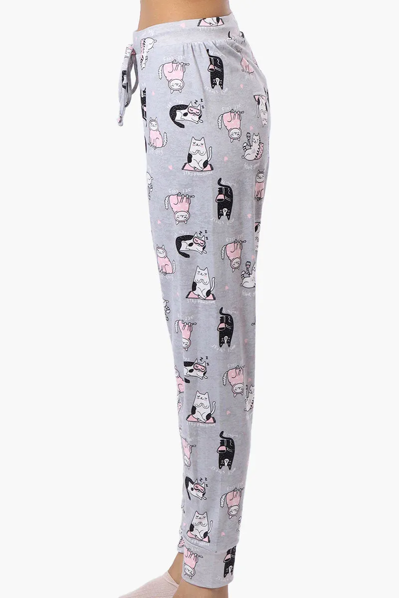 Canada Weather Gear Cat Pattern Tie Waist Pajama Bottoms - Grey