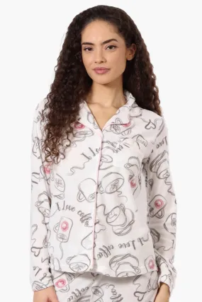 Canada Weather Gear Coffee Pattern Button Down Pajama Top - White