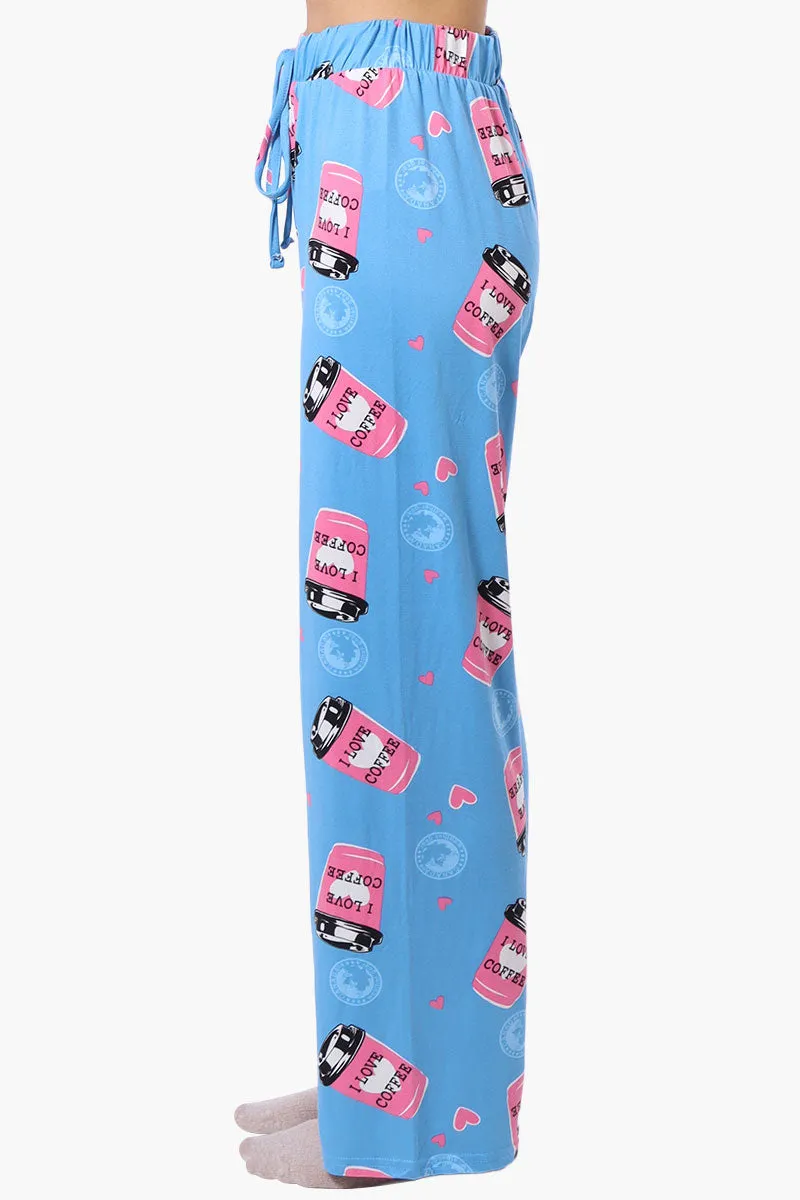 Canada Weather Gear Coffee Pattern Wide Leg Pajama Pants - Blue