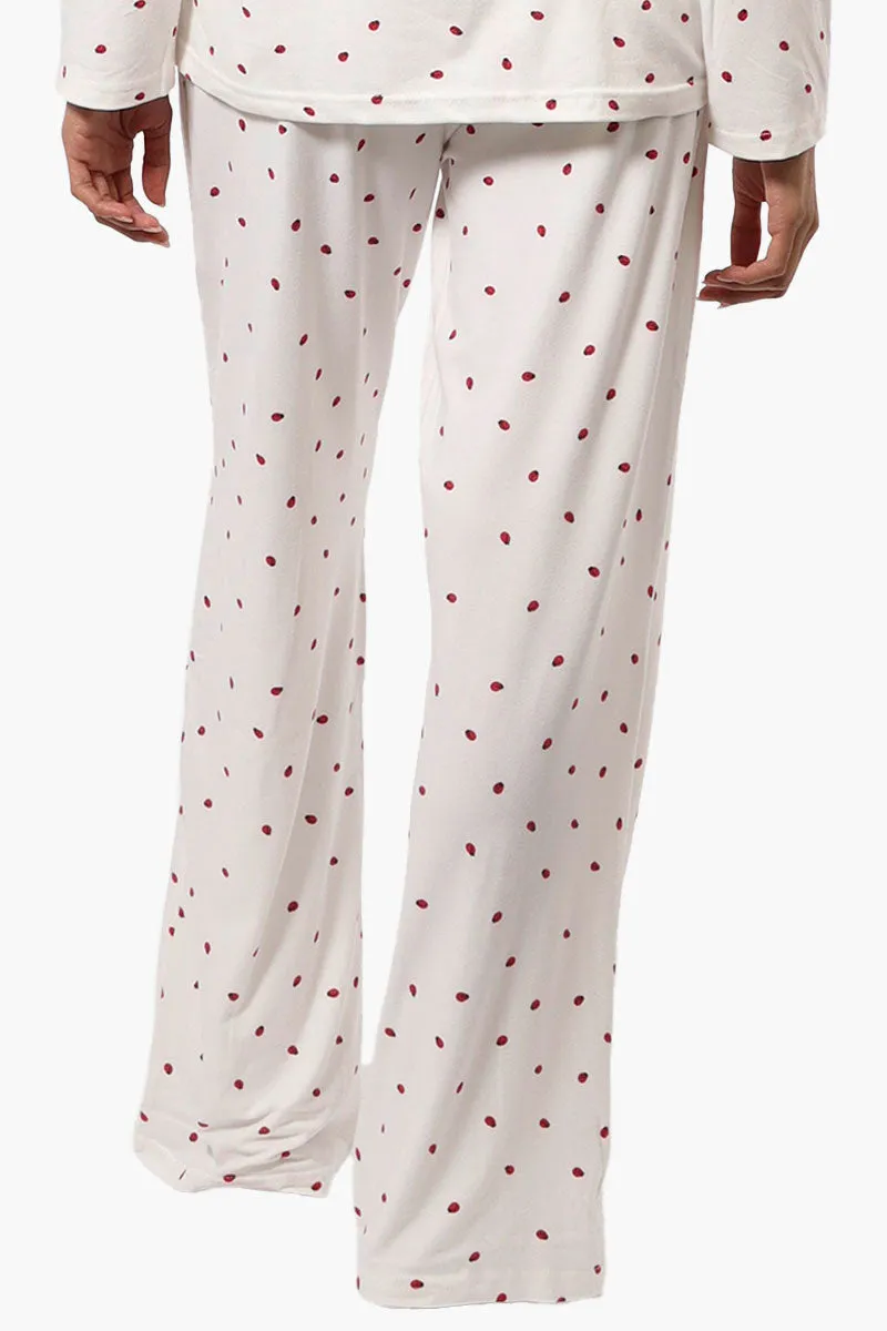 Canada Weather Gear Ladybug Pattern Wide Leg Pajama Pants - White