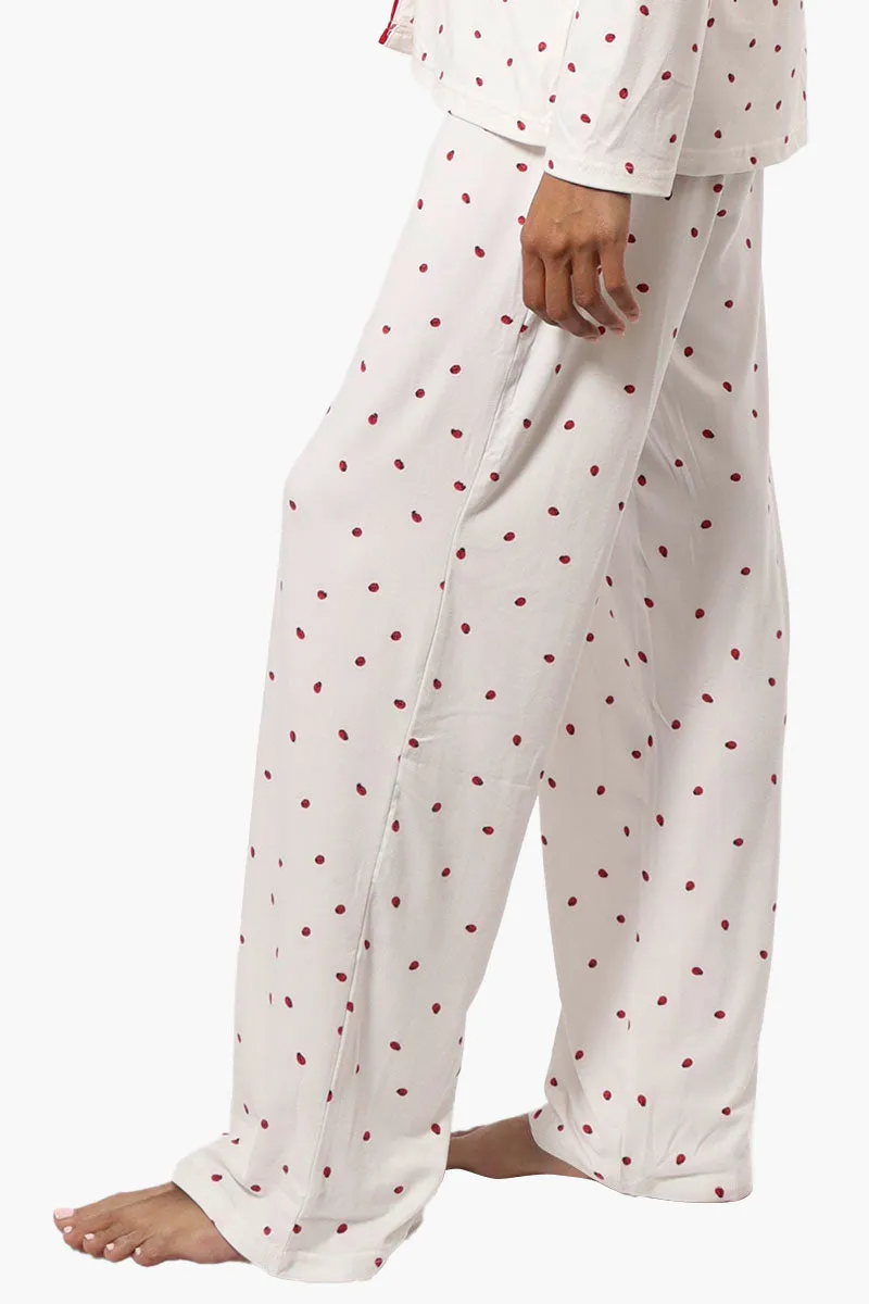 Canada Weather Gear Ladybug Pattern Wide Leg Pajama Pants - White