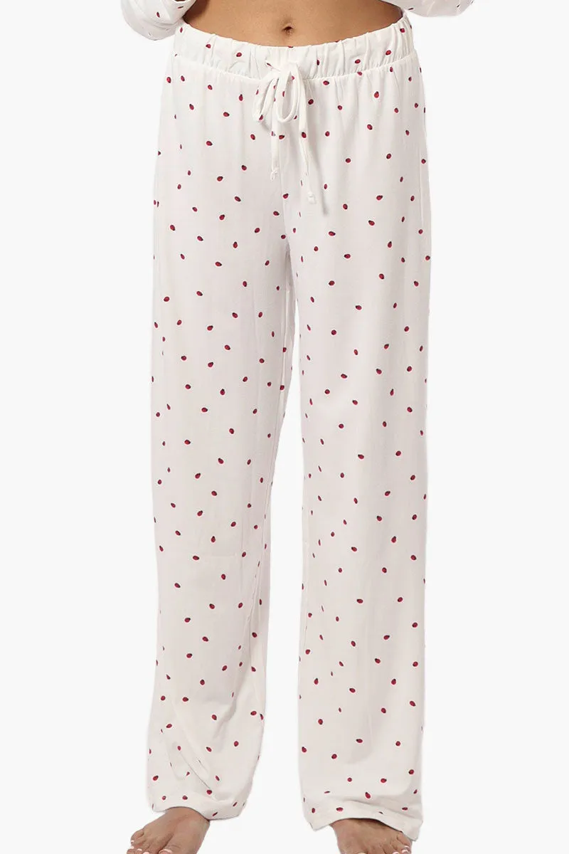 Canada Weather Gear Ladybug Pattern Wide Leg Pajama Pants - White