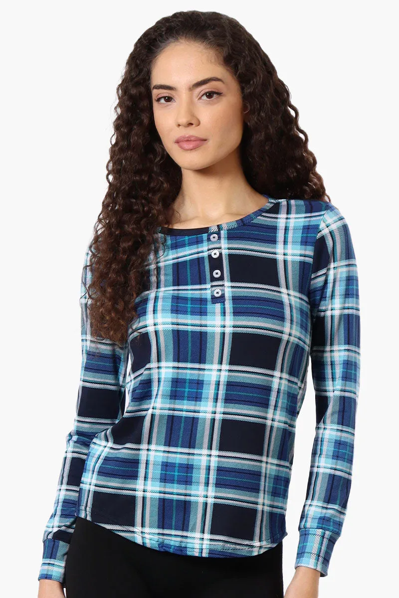 Canada Weather Gear Plaid Henley Pajama Top - Navy