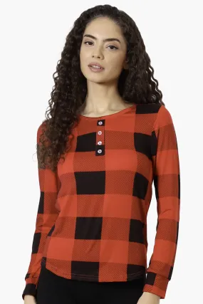 Canada Weather Gear Plaid Henley Pajama Top - Red