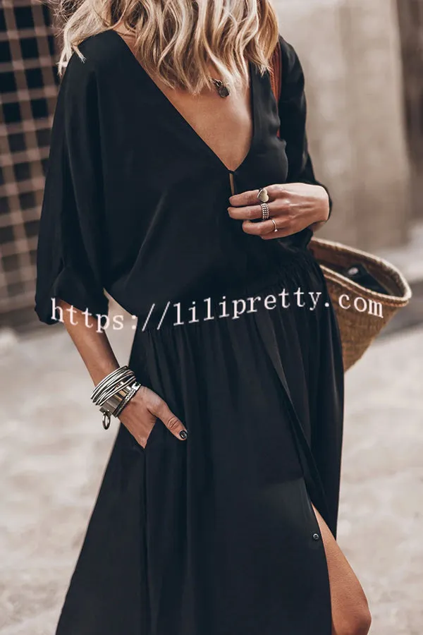 Chill Vacation Elastic Waist Pocket Slit Maxi Dress