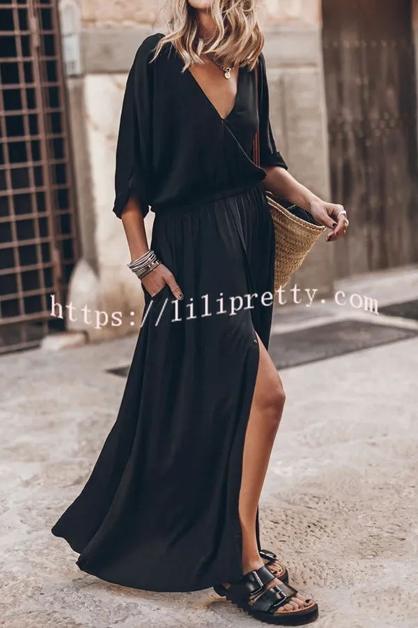 Chill Vacation Elastic Waist Pocket Slit Maxi Dress