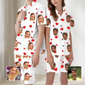 Couple Style Home Wear Pajamas Gift Red Heart Printing Avatar Customization