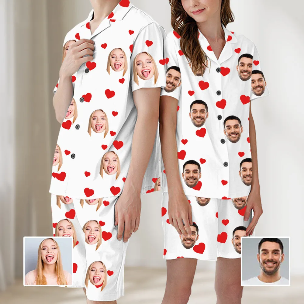 Couple Style Home Wear Pajamas Gift Red Heart Printing Avatar Customization