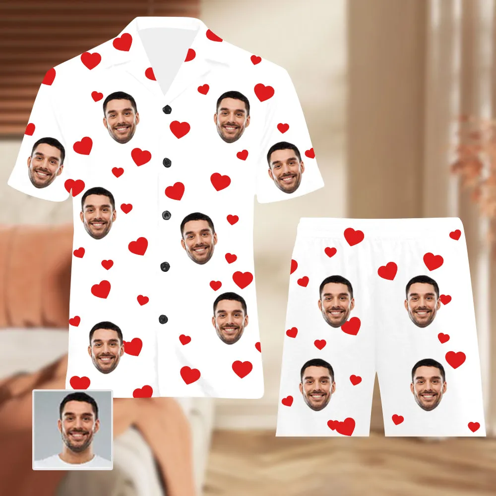 Couple Style Home Wear Pajamas Gift Red Heart Printing Avatar Customization