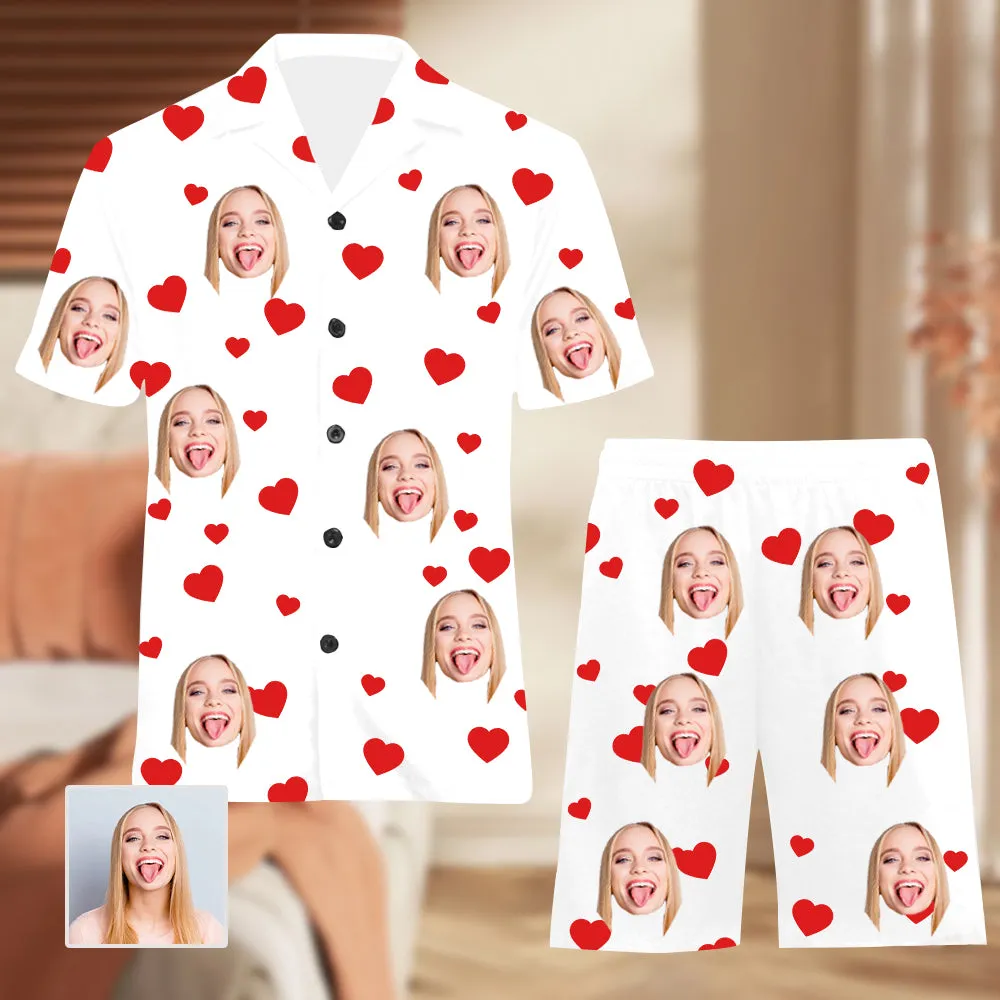 Couple Style Home Wear Pajamas Gift Red Heart Printing Avatar Customization