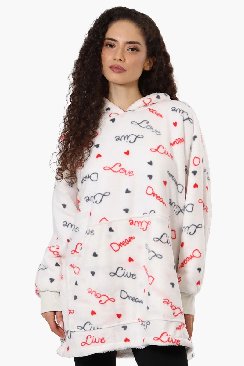 Cuddly Canuckies Love Pattern Oversized Pajama Hoodie - White