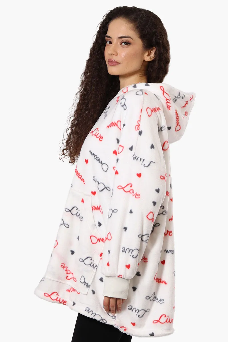 Cuddly Canuckies Love Pattern Oversized Pajama Hoodie - White