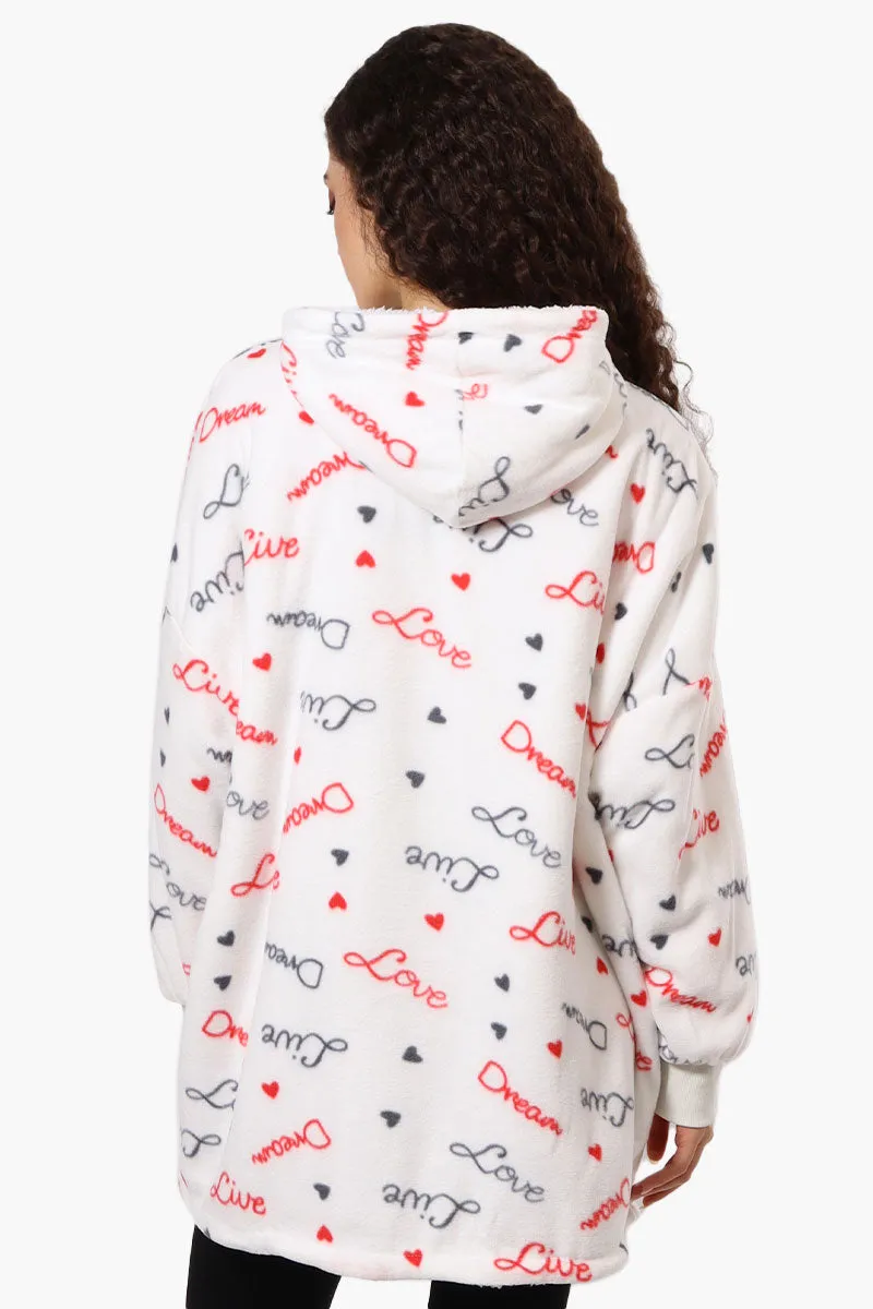 Cuddly Canuckies Love Pattern Oversized Pajama Hoodie - White