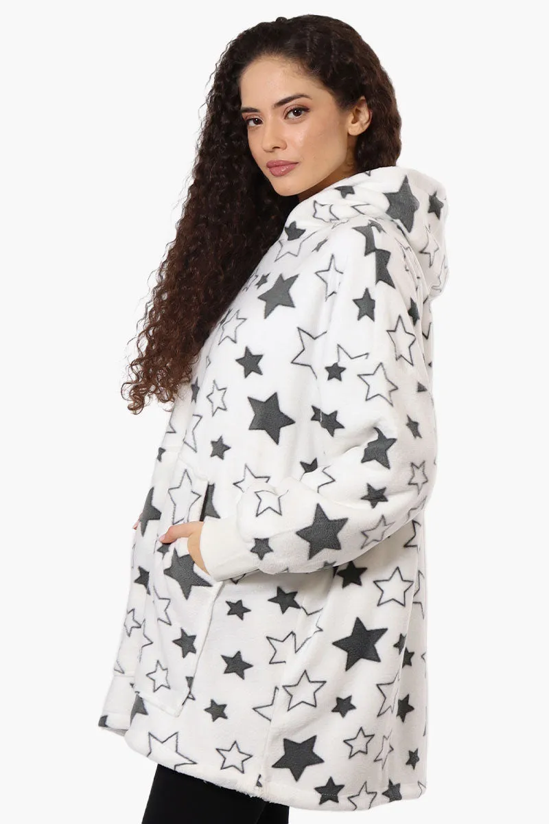 Cuddly Canuckies Star Pattern Oversized Pajama Hoodie - White