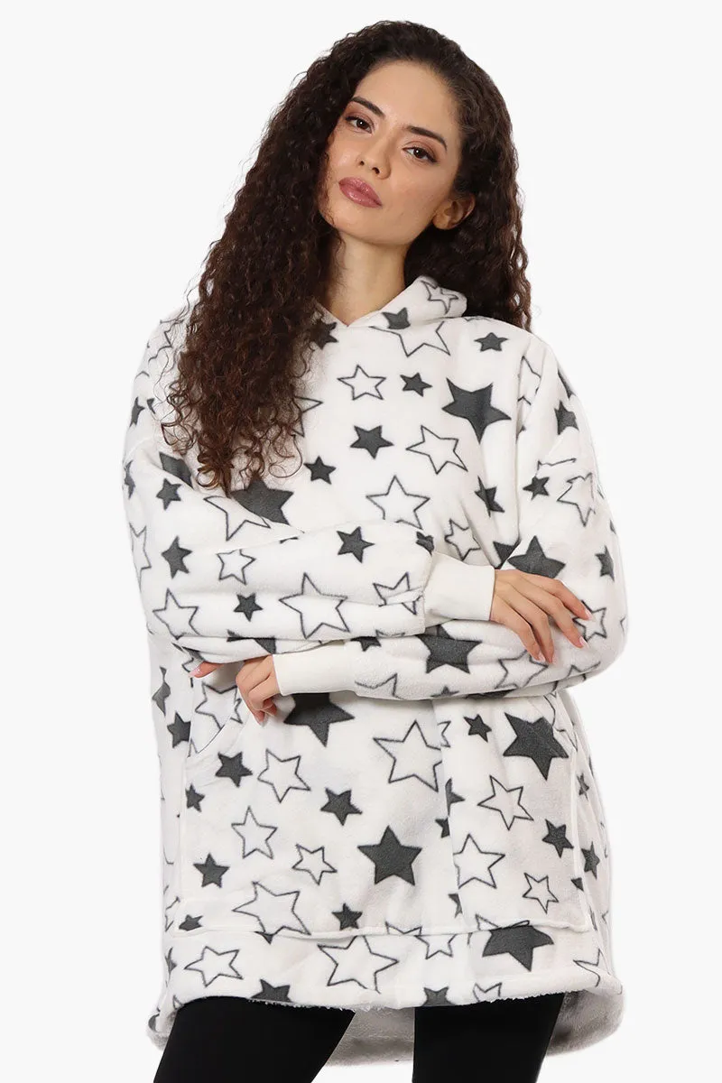 Cuddly Canuckies Star Pattern Oversized Pajama Hoodie - White