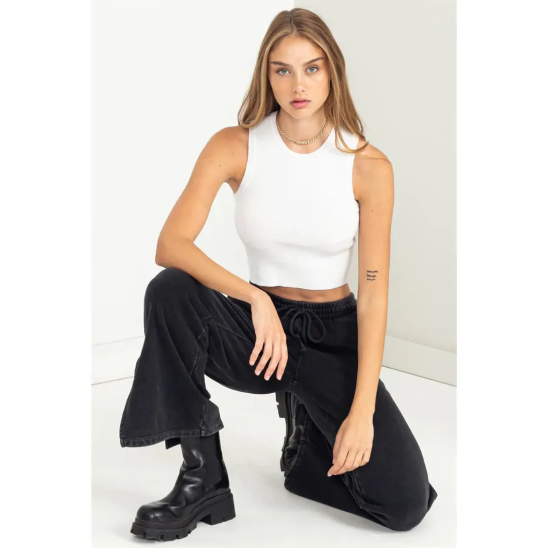 Drawstring Elastic Waistband Sweatpants with Slit Hems and Pockets