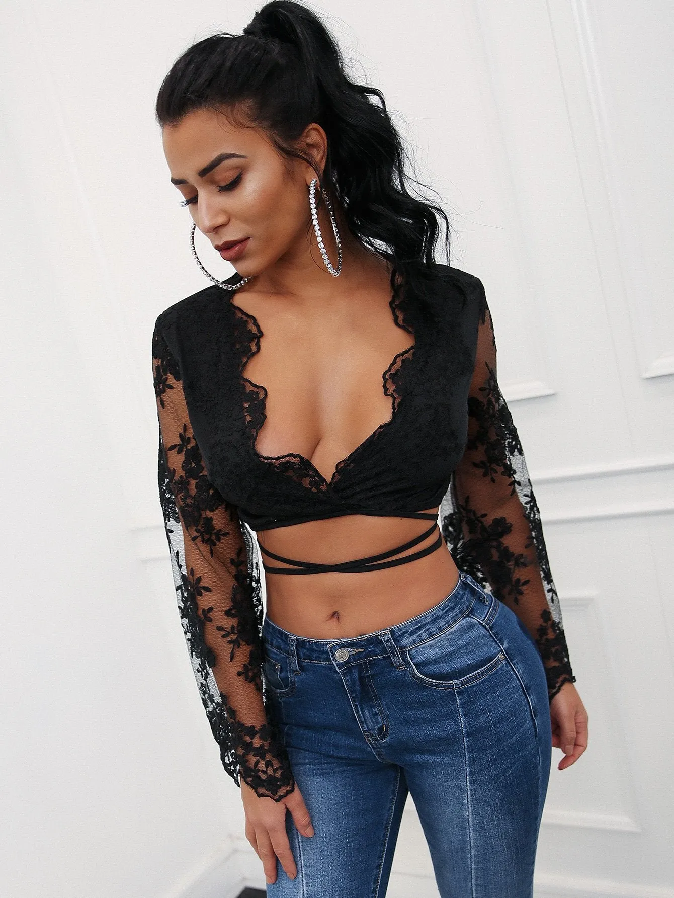 Easy Crop Top Long Tees - Black/White