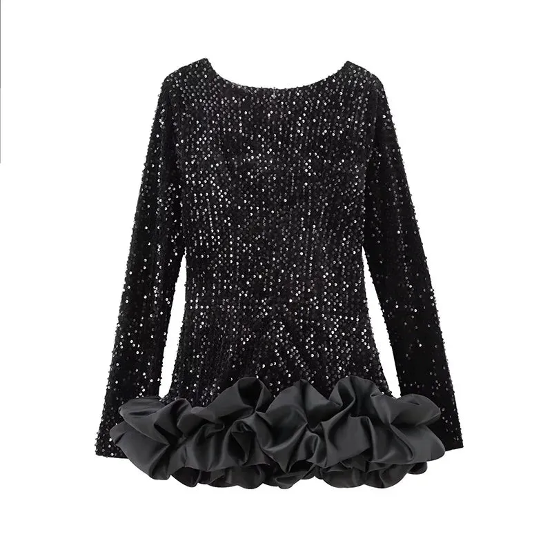 Elegant Sequin Mini Dress with Playful Ruffles