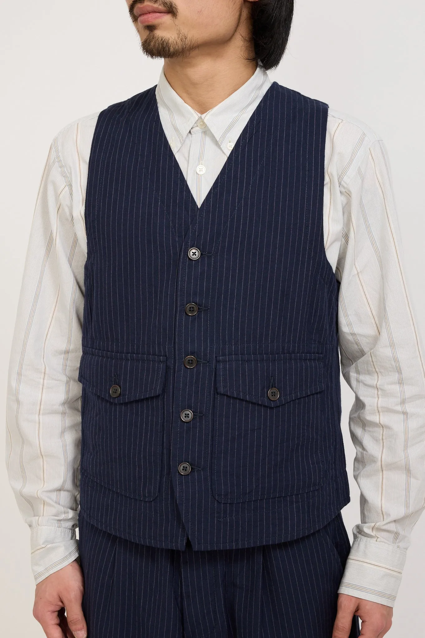 Field Waistcoat Cotton Pinstripe Navy