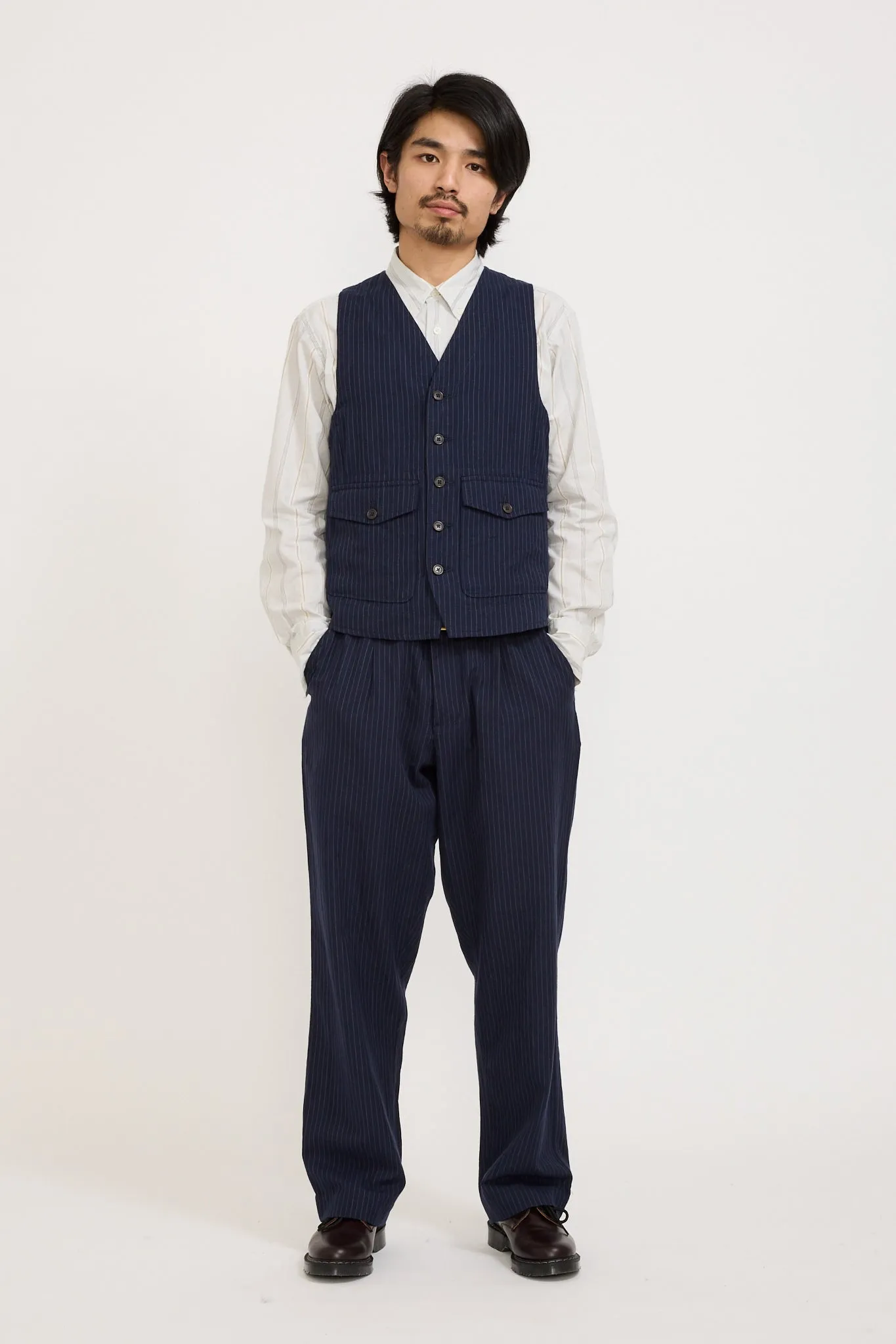 Field Waistcoat Cotton Pinstripe Navy