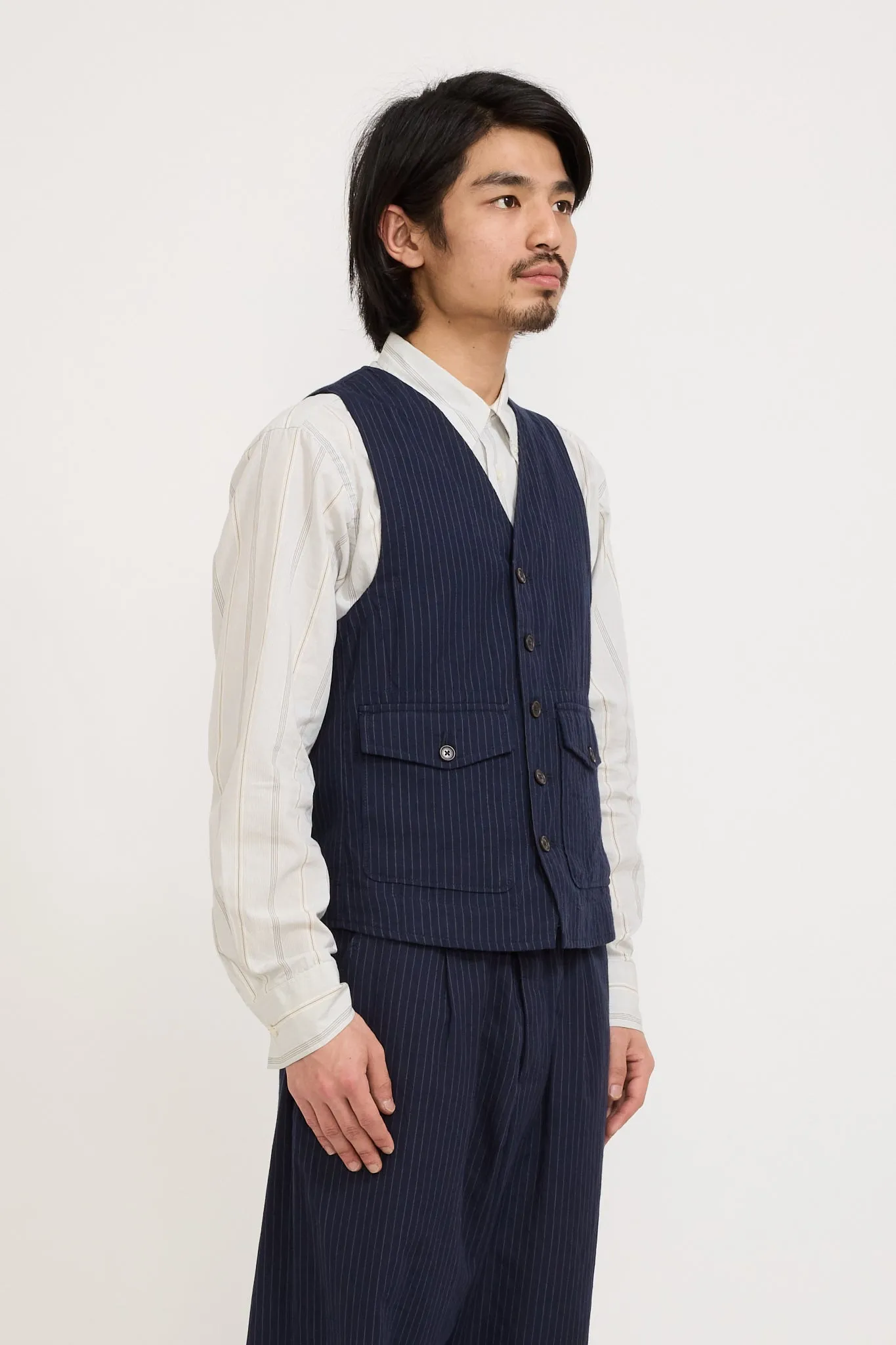 Field Waistcoat Cotton Pinstripe Navy