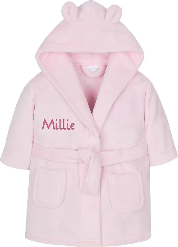 Gembroidery Personalised Baby Bathrobe Hooded Fleece Dressing Gown Super Soft Gifts Bath Robe For Boys Girls Cute Teddy Ears 0-4 Years