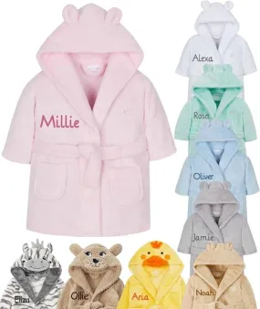 Gembroidery Personalised Baby Bathrobe Hooded Fleece Dressing Gown Super Soft Gifts Bath Robe For Boys Girls Cute Teddy Ears 0-4 Years