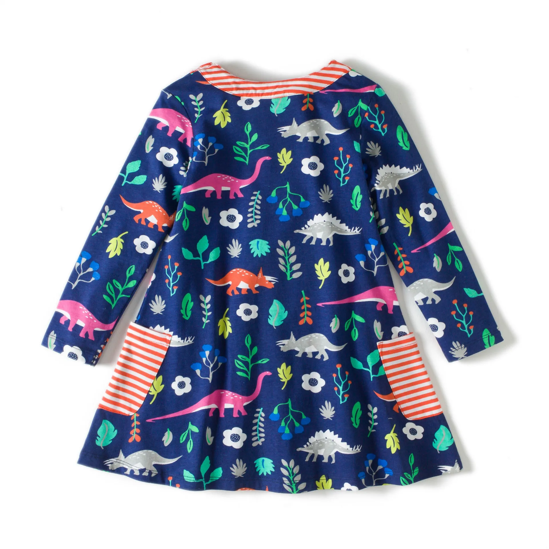 Girls Forest & Dino Theme Print Pockets Dress