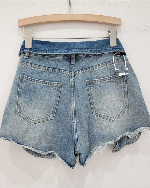 High Waist Ripped Wide Leg Denim Shorts