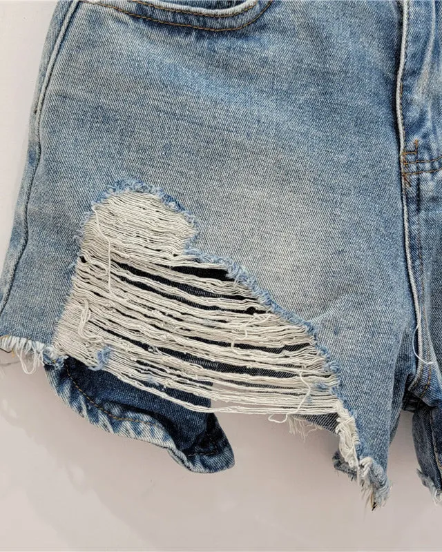 High Waist Ripped Wide Leg Denim Shorts