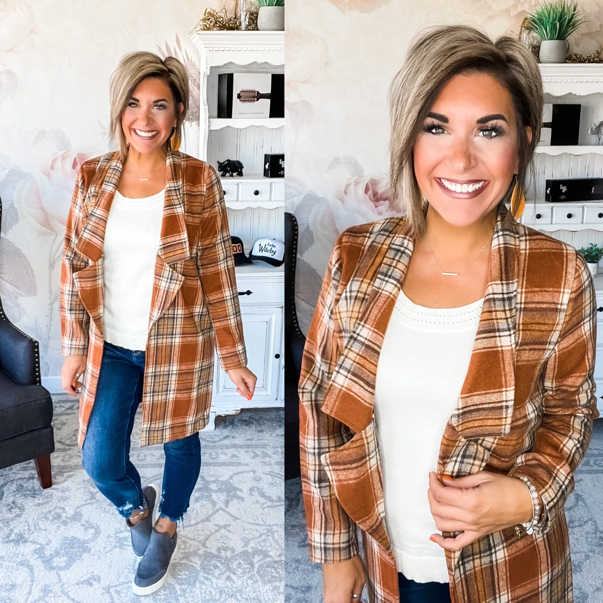 In The Air Plaid Jacket - Rust