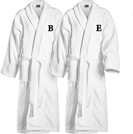 Kaufman - Personalized Terry Cloth Bathrobes 100% Cotton Embroidered Velour Shawl Set of Two Spa Robes 2-Pack (Initials)