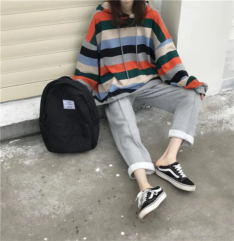 Kawaii Colorful Stripes Hoodie And Gray Comfy Pants