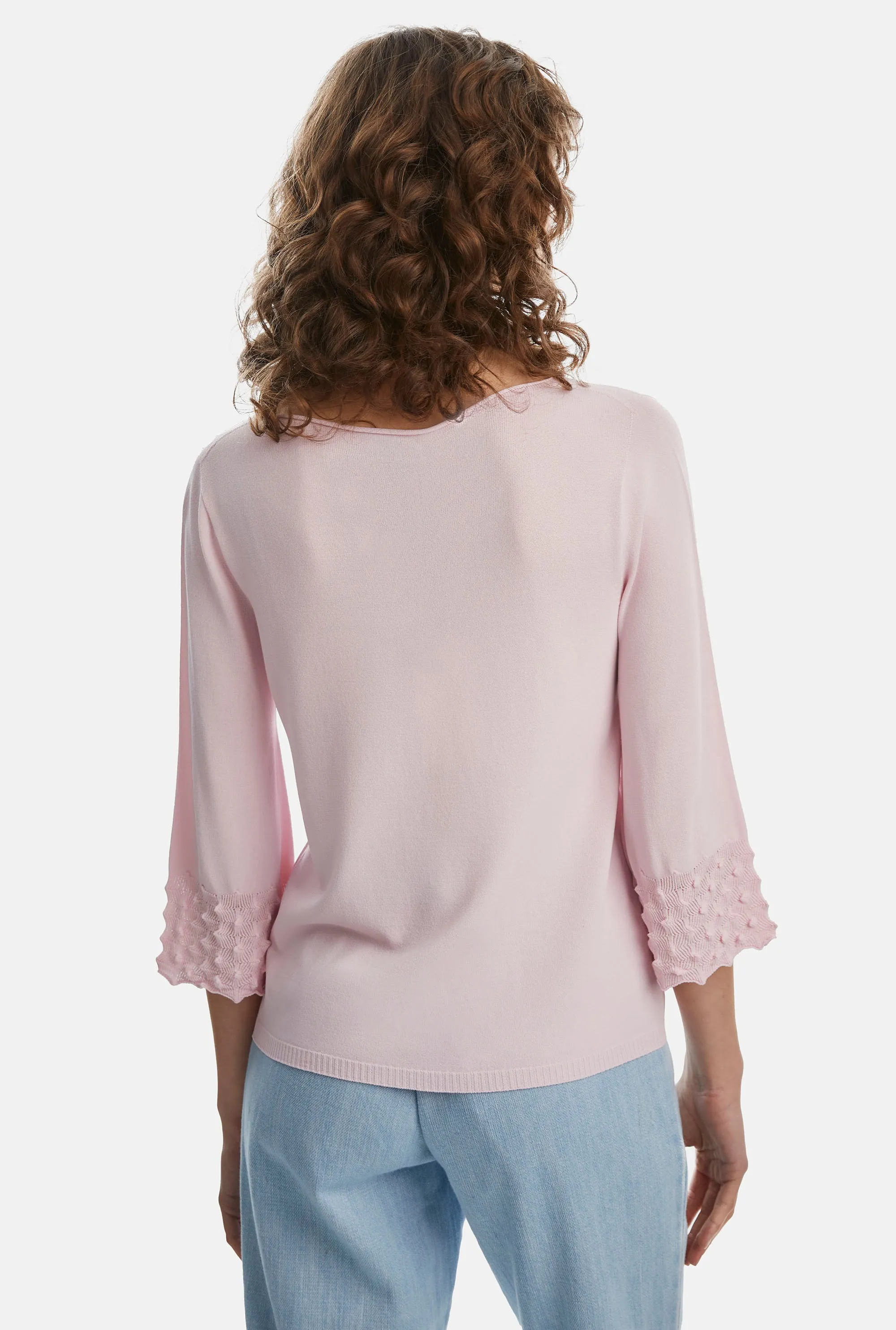 Knitted Detail Scoop Neck Jumper Pale Pink