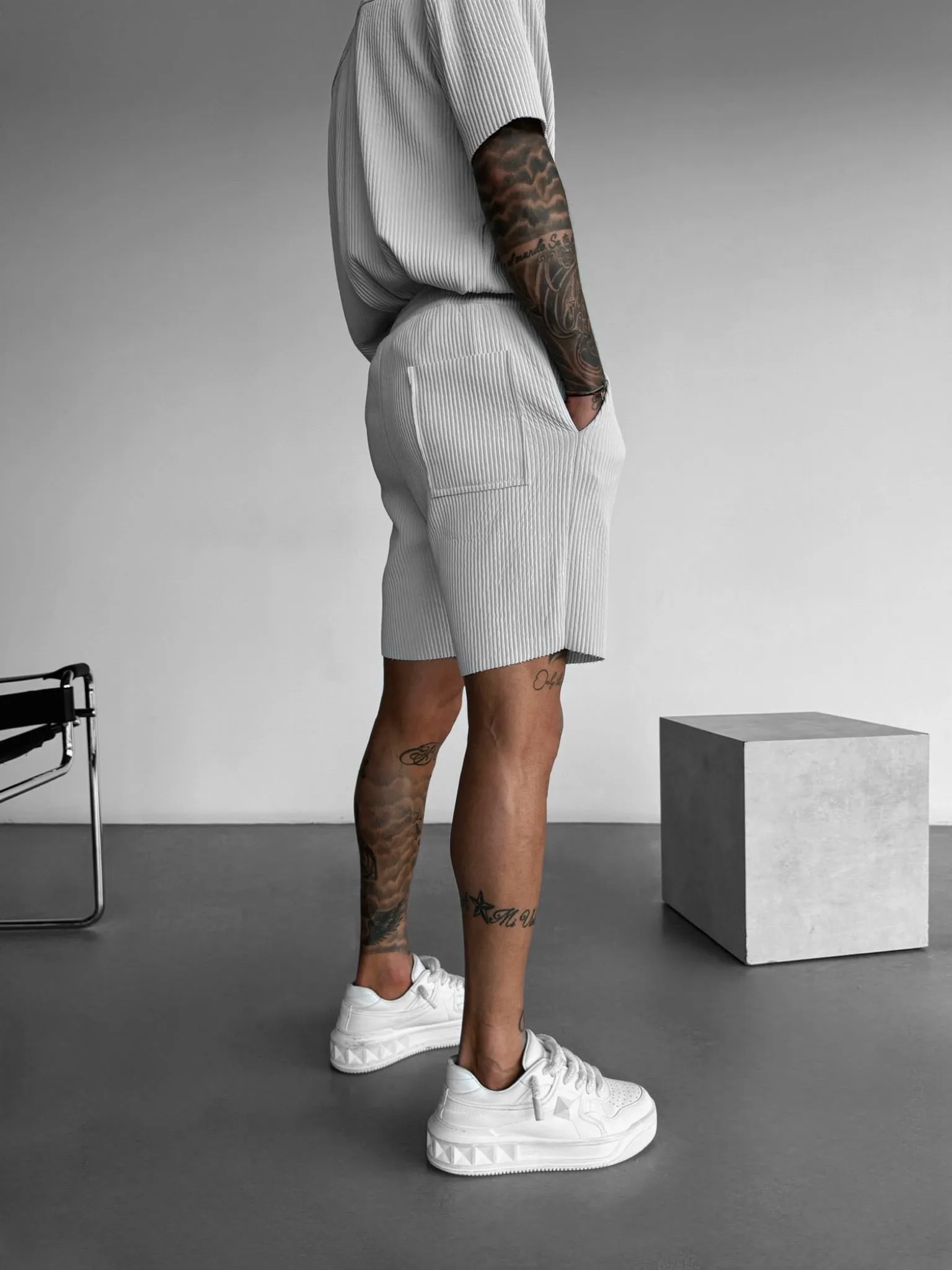 Loose Fit Ribbed Shorts - Grey