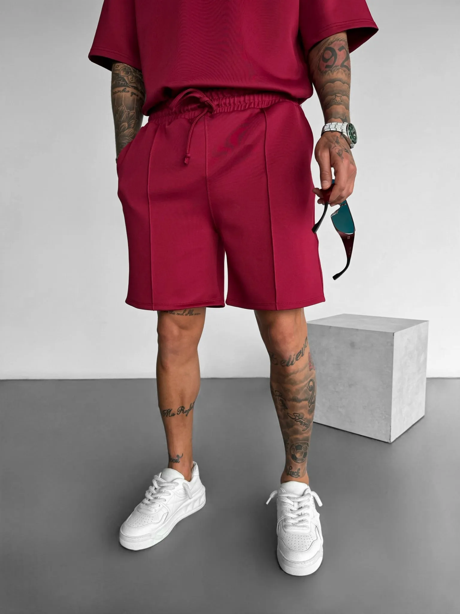 Loose Fit Seam Diver Shorts  - Bordeaux