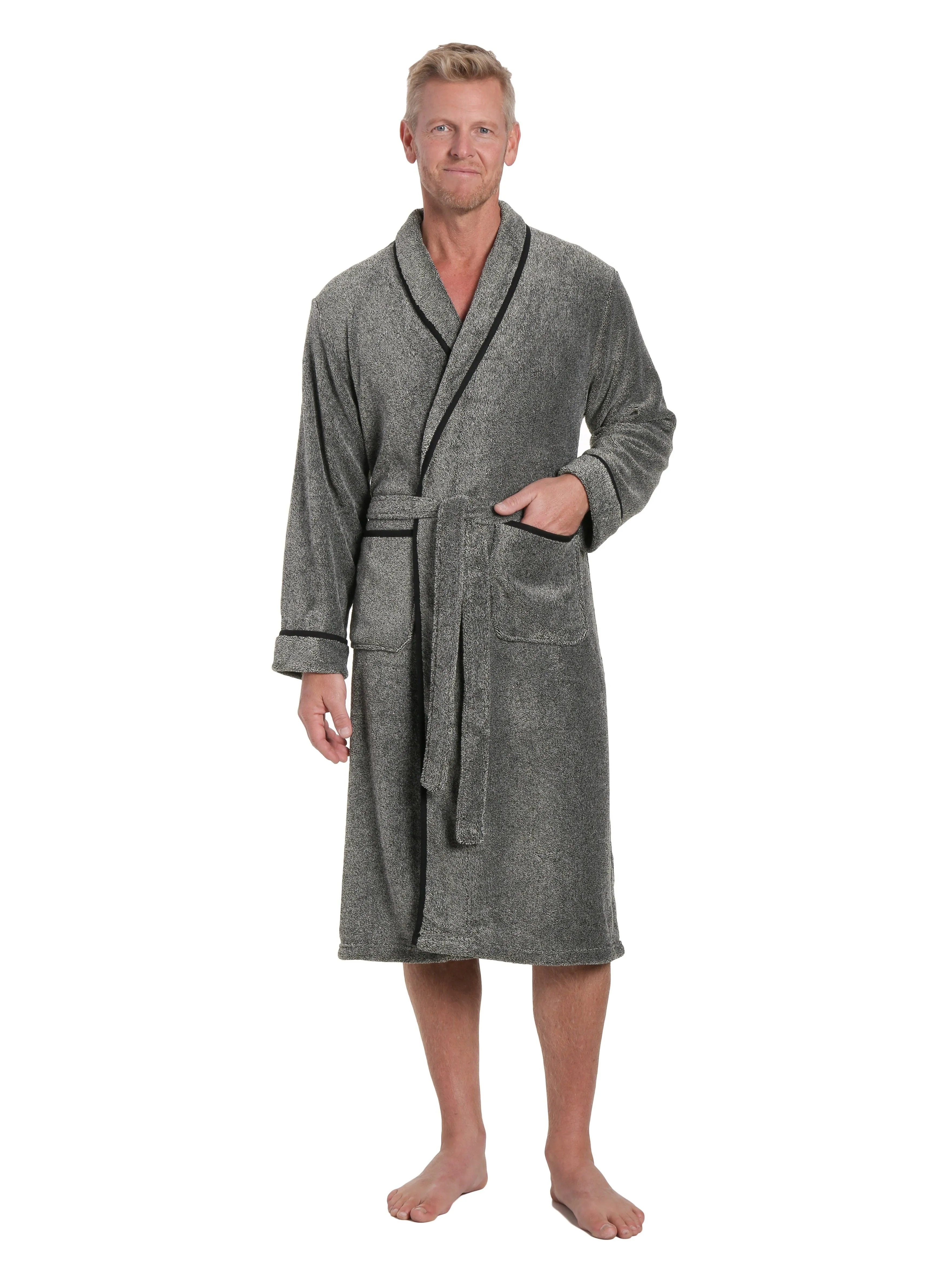 Luxurious Noble Mount Men's Coral Fleece Plush Robe with Shawl Collar - Soft, Warm, and Cozy Full-Length Bathrobe with Pockets and Tie Belt