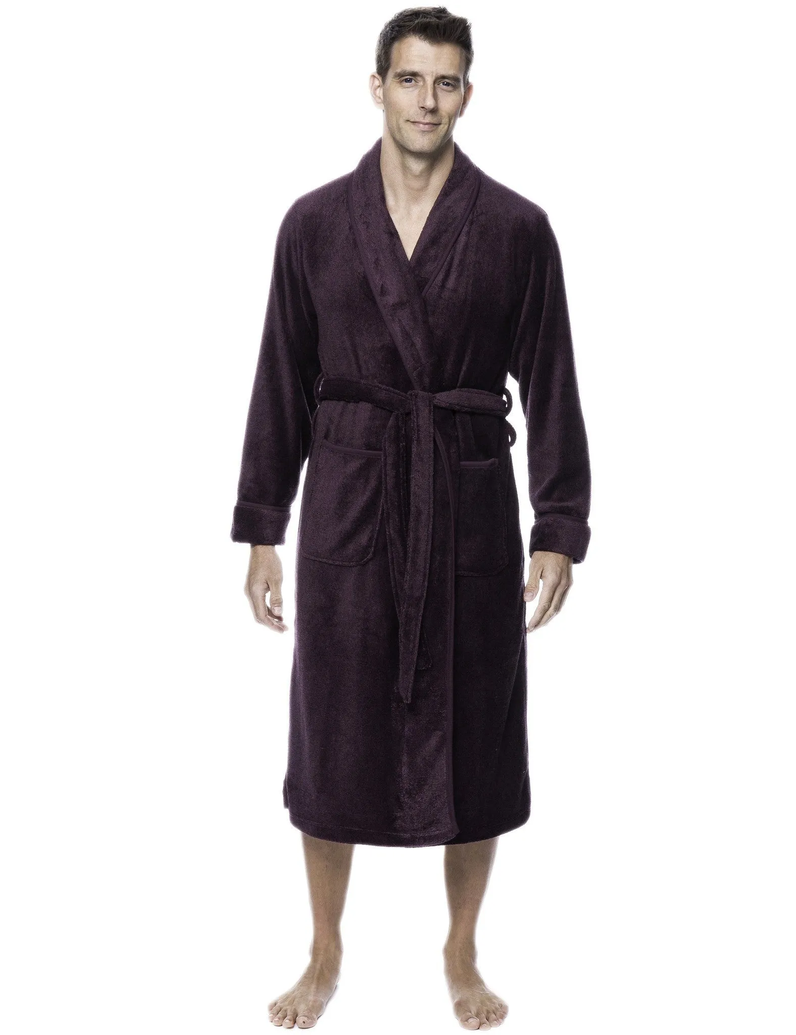 Luxurious Noble Mount Men's Coral Fleece Plush Robe with Shawl Collar - Soft, Warm, and Cozy Full-Length Bathrobe with Pockets and Tie Belt