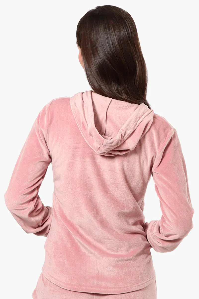 Mikk Hooded Velour Plush Pajama Top - Pink