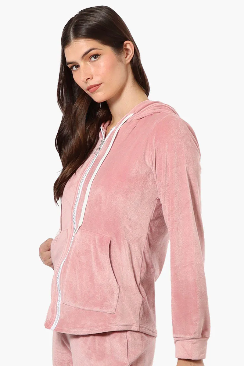 Mikk Hooded Velour Plush Pajama Top - Pink