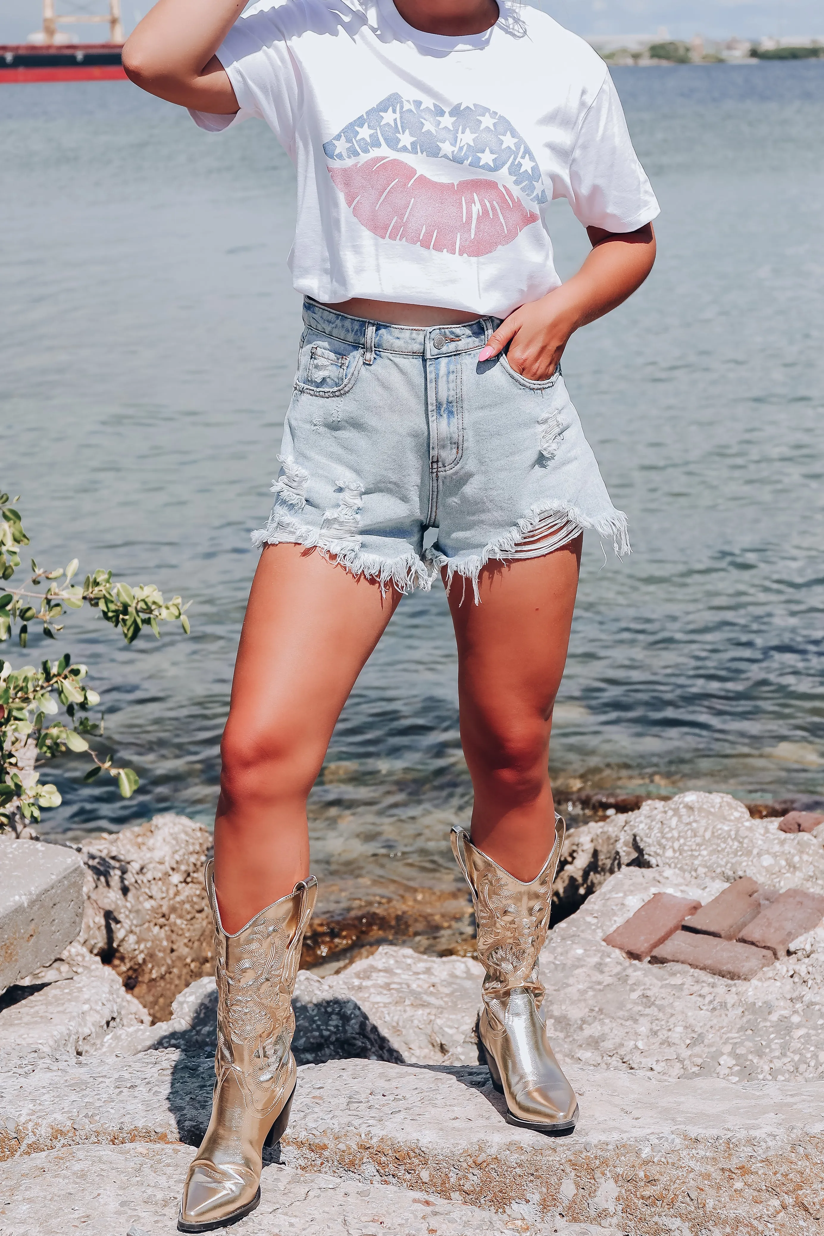 Miranda Distressed Denim Shorts - Light