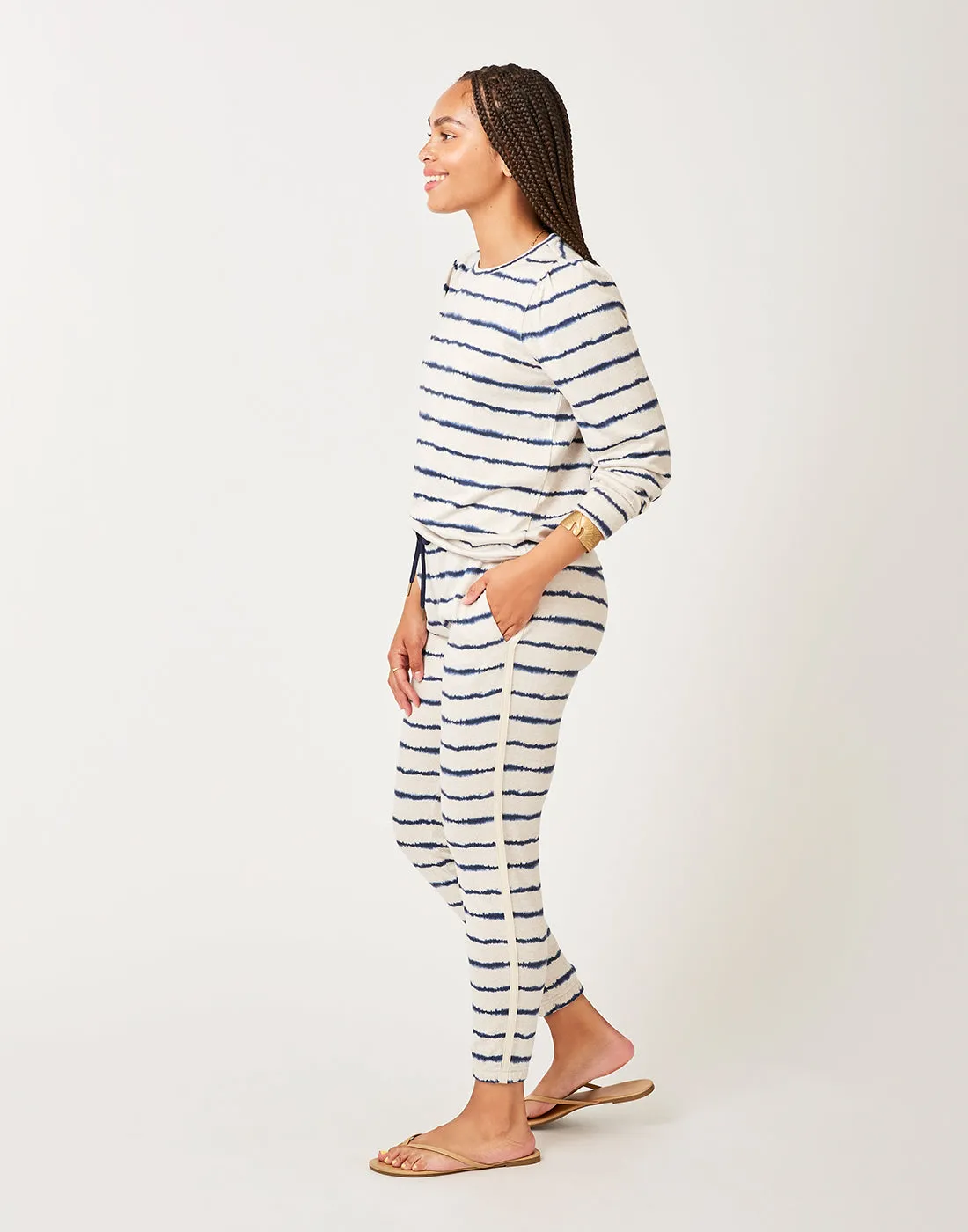 Naomi Sweatshirt: Navy Tie Dye Stripe - FINAL SALE