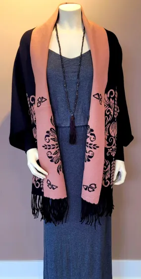 Navy/Tan Scroll Shawl